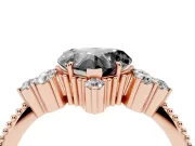 Heart-Shaped Vintage Cluster Engagement Ring Setting for a Black Center | Beaded Edges | Rose Gold