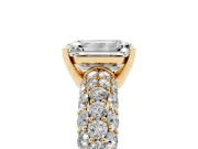 Emerald Cut Multi Row Pave Solitaire Engagement Ring Setting | Domed Shoulders | Yellow Gold