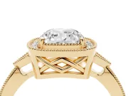 Cushion Cut Vintage Milgrain Halo Engagement Ring Setting | Graduated Pavé Band | Yellow Gold