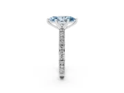 Fancy Blue Marquise Cut Diamond Solitaire Ring Set in Platinum with Slim Pavé Band and Prong Setting