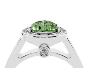 Fancy Green Pear Cut Diamond Halo Solitaire Ring Set in Silver with Pavé Band and Bezel Setting