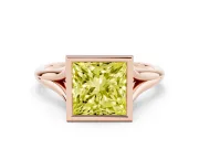Fancy Yellow Bezel Set Princess Cut Diamond Solitaire Ring Set in Rose gold with Tapered Band