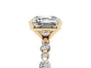 Asscher Cut Pavé Solitaire Engagement Ring Setting | Alternating Accents | Yellow Gold