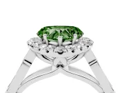 Fancy Green Heart Cut Diamond Halo Engagement Ring Set in White gold with Filigree Band and Prong-Set Center