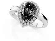 Fancy Black Pear Cut Diamond Halo Ring Set in Platinum with Solitaire Band and Prong Setting