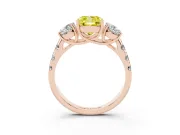 Fancy Yellow Cushion Cut Diamond Three-Stone Ring Set in Rose gold with Pavé Band