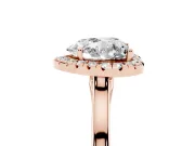 Heart Cut Halo Round Diamond Solitaire Ring Set in Rose gold with Pavé Band and Prong Setting