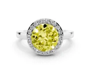 Fancy Yellow Round Cut Diamond Halo Ring Set in White gold with Solitaire Band and Prong Setting