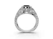 Asscher Cut Vintage Bezel Engagement Ring Setting for a Black Center | Sterling Silver