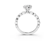 Heart Cut Diamond Solitaire Ring Set in White gold with Bezel-Set Accents on Beaded Band and Prong Setting