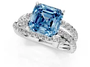 Fancy Blue Asscher Cut Diamond Solitaire Twist Band Ring Set in Silver with Pavé Setting and Prong Head