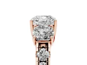 Cushion Cut Three Stone Engagement Ring Setting | Accented Shoulders | Rose Gold