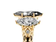 Fancy Black Marquise Cut Diamond Three-Stone Ring Set in Yellow gold with Braided Band