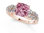 Fancy Pink Cushion Cut Diamond Cluster Engagement Ring Set in Rose gold with Pavé Band and Prong Setting