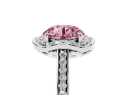 Round Halo Engagement Ring Setting for a Fancy Pink Lab-Grown Diamond | Petal Tips | Platinum
