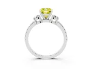 Fancy Yellow Three-Stone Cushion Cut Diamond Pavé Band Ring Set in Platinum with Prong Setting