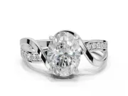 Oval Bypass Solitaire Engagement Ring Setting | Pavé and Plain Strands | Sterling Silver