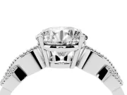 Round Cut Diamond Milgrain Leaf Band Solitaire Ring Set in Silver with Accent Stones and Prong Setting