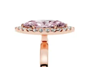 Fancy Pink Marquise Cut Diamond Halo Solitaire Ring Set in Rose gold with Pavé Band and Prong Setting