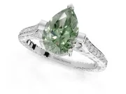 Pear-Shaped Vintage Cathedral Engagement Ring Setting for a Fancy Green Lab-Grown Diamond | Carved Band | White Gold