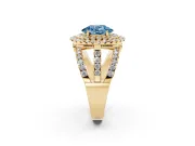Oval Double Halo Split Shank Engagement Ring Setting for a Fancy Blue Lab-Grown Diamond | Pave Strands | Yellow Gold