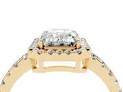 Emerald Cut Diamond Halo Ring Set in Yellow gold with Delicate Pavé Band and Prong Setting