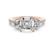 Asscher Cut Three Stone Engagement Ring Setting | Pave Shoulders | Rose Gold