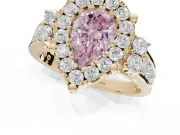 Pear-Shaped Halo Engagement Ring Setting for a Fancy Pink Lab-Grown Diamond | Graduated Channel Band | Yellow Gold