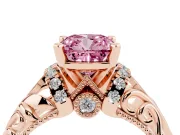 Cushion Cut Filigree Engagement Ring Setting for a Fancy Pink Lab-Grown Diamond | Rose Gold