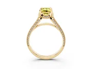 Fancy Yellow Emerald Cut Diamond Pavé Split Shank Solitaire Ring Set in Yellow gold with Prong Setting