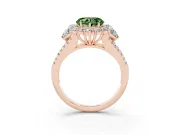 Fancy Green Heart Cut Diamond Halo Split Shank Engagement Ring Set in Rose gold with Prong-Held Center Stone