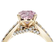 Cushion Cut Pavé Solitaire Engagement Ring Setting for a Fancy Pink Lab-Grown Diamond | Crossover Gallery | Yellow Gold