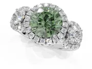 Round Three Stone Halo Engagement Ring Setting for a Fancy Green Lab-Grown Diamond | Platinum