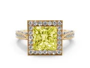 Princess Cut Milgrain Halo Engagement Ring Setting for a Fancy Yellow Lab-Grown Diamond | Side Stones | Yellow Gold