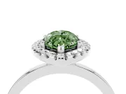 Fancy Green Marquise Cut Diamond Halo Solitaire Ring Set in White gold with Pavé Band and Prong Setting