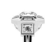 Asscher Cut Diamond Milgrain Halo Ring Set in Silver with Split Shank