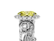 Oval Vintage Halo Engagement Ring Setting for a Fancy Yellow Lab-Grown Diamond | Bezel Shoulder Accents | Platinum