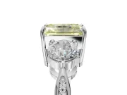 Radiant Cut Three Stone Engagement Ring Setting for a Fancy Yellow Lab-Grown Diamond | Tapered Pave Band | Platinum