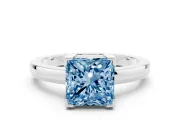 Princess Cut Solitaire Engagement Ring Setting for a Fancy Blue Lab-Grown Diamond | Flat Tab Prongs | Sterling Silver