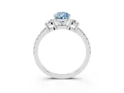 Fancy Blue Three-Stone Pear Cut Diamond Pavé Band Ring Set in Silver with Prong Setting