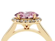 Oval Halo Engagement Ring Setting for a Fancy Pink Lab-Grown Diamond | Plain Polished Band | Yellow Gold