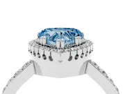 Fancy Blue Heart Cut Diamond Halo Engagement Ring Set in White gold with Milgrain Detail and Pavé Band