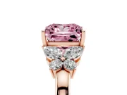 Fancy Pink Princess Cut Diamond Solitaire Floral Ring Set in Rose gold with Marquise Petals and Prong Setting