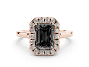 Emerald Cut Halo Engagement Ring Setting for a Black Center | Flat Tapered Band | Rose Gold