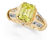 Fancy Yellow Emerald Cut Diamond Vintage-Inspired Milgrain Ring Set in Yellow gold with Accent Split Shank