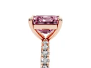 Fancy Pink Asscher Cut Diamond Brilliant Solitaire Ring Set in Rose gold with Pavé Band and Prong Setting