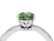 Fancy Green Oval Cut Diamond Solitaire Ring Set in Silver with Twisted Band and Bead Prong Setting