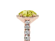 Fancy Yellow Round Cut Diamond Halo Engagement Ring Set in Rose gold with Pavé Band and Prong Setting