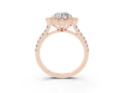 Round Cut Diamond Milgrain Floral Halo Engagement Ring Set in Rose gold with Pavé Band