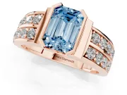 Emerald Cut Half Bezel Engagement Ring Setting for a Fancy Blue Lab-Grown Diamond | Double Row Channel Band | Rose Gold